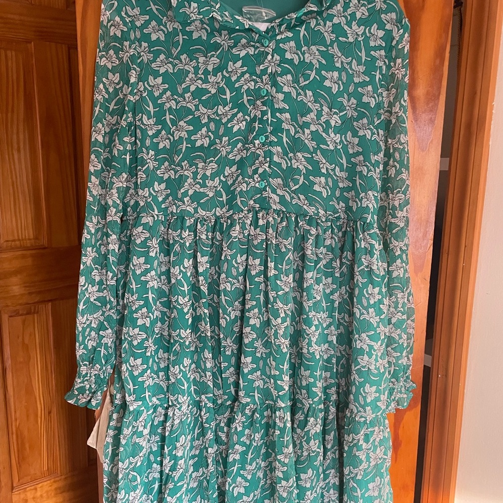 Floral Green Long Sleeve Dress